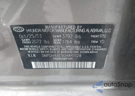 2013 Hyundai Elantra Limited из США, поврежденный, VIN 5NPDH4AE9DH441128